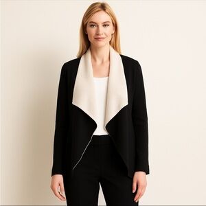 Bar III Women's Waterfall Open Front Cardigan XS Black Cream Drape Collar